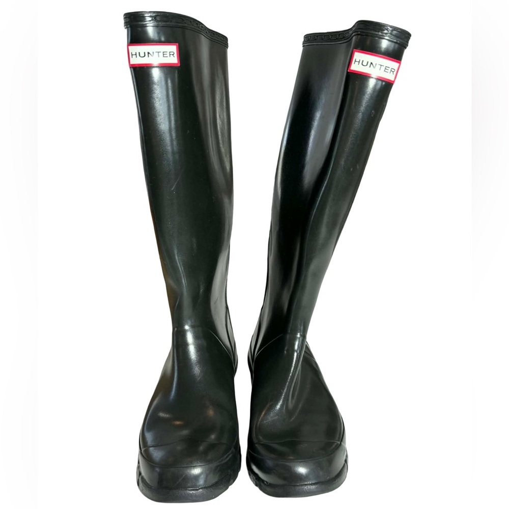 Hunter Glossy Black Buckle Boots